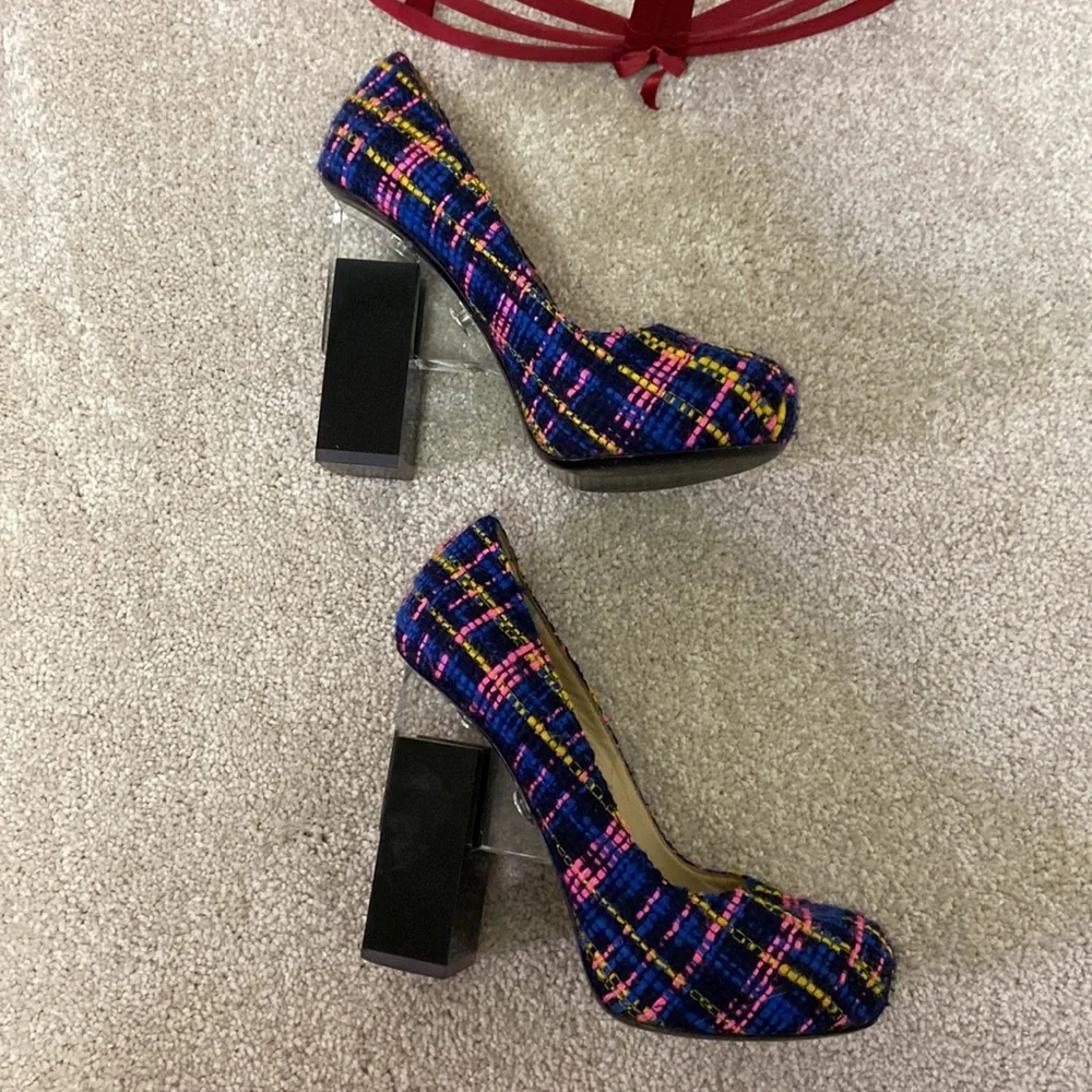 Erdem x Nicholas Kirkwood plaid shoes with funky lucite heel size 37.5 - Picture 5 of 10
